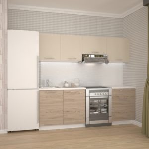 Zestaw mebli kuchennych biały / beżowy / dąb san marino 220 cm Katia