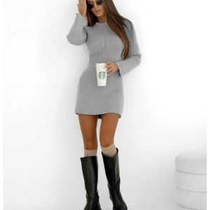 Sweterkowa mini sukienka NOVALIA - szara