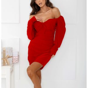 Elegancka sukienka mini z zakładkami XENIA - czerwona