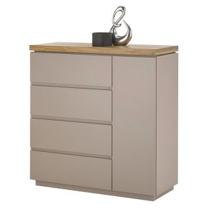 Komoda z szufladami i drzwiami beżowoszara / drewno akacjowe mat 100 cm Cavo