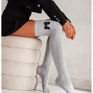 Zakolanówki z kokardką - szare