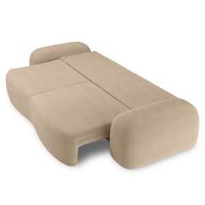 Sofa rozkładana Linea z pojemnikiem, jasnobrązowa, obłe kształty