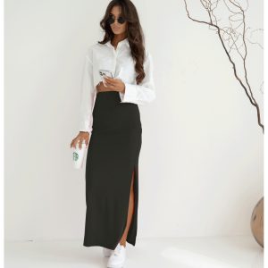 Spódnica maxi prążkowana MALWA - czarna