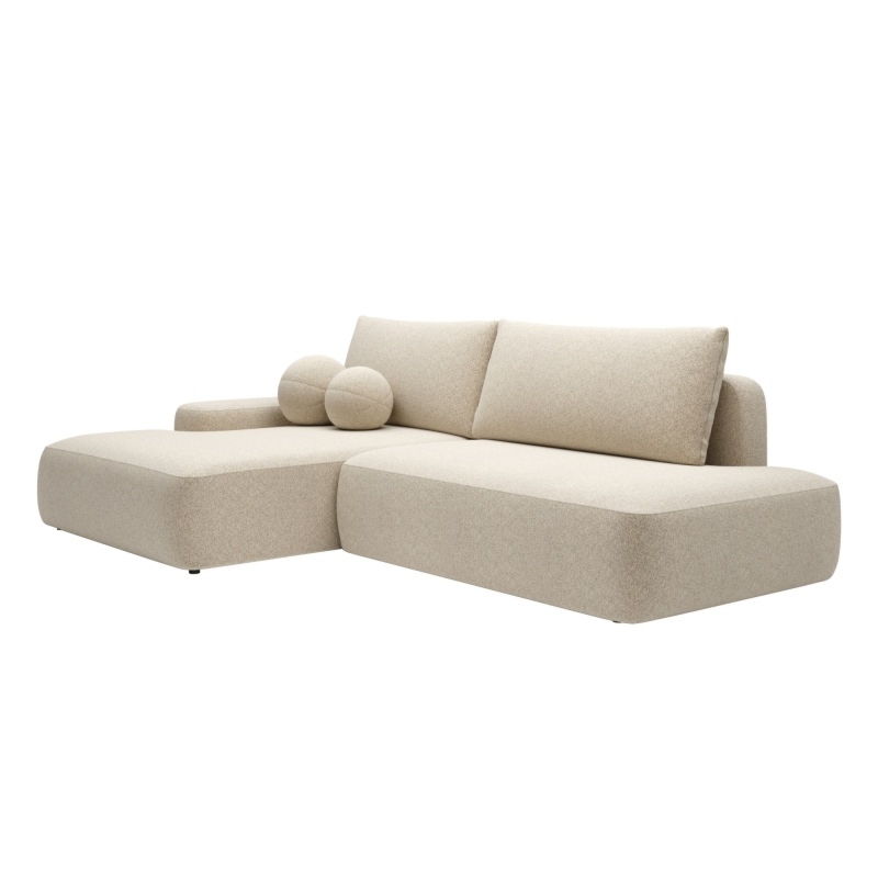 Narożnik rozkładany Loop O z pojemnikiem, jasnobeżowy, lewy