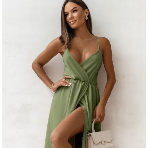 Sukienka maxi na ramiączkach SENTILA - szałwiowa