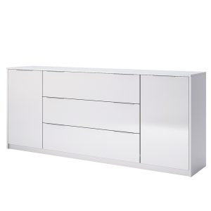 Komoda z szufladami i drzwiami biała wysoki połysk 200 cm Roma