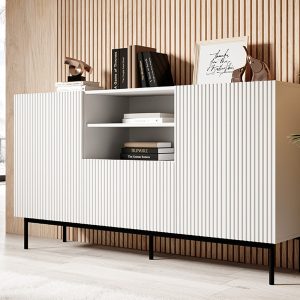 Komoda z drzwiami i szufladami biała / czarna mat 150 cm Malia