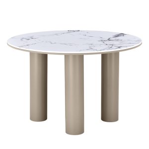 Stół do jadalni Kairo 120 cm, okrągły, ciemnobeżowy, marmurowy