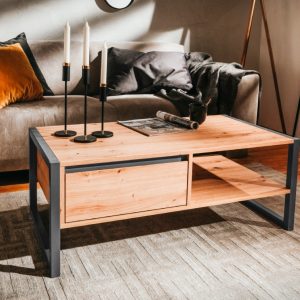 Stolik kawowy z szufladą dąb artisan / antracyt mat 100 x 40 cm Denver
