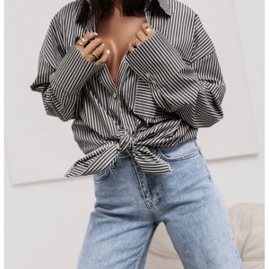 Bawełniana koszula w paski ARELY - czarno -biała