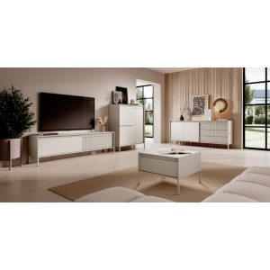 Komoda dwudrzwiowa z szufladami Senso, 187 cm, lamele, beżowa