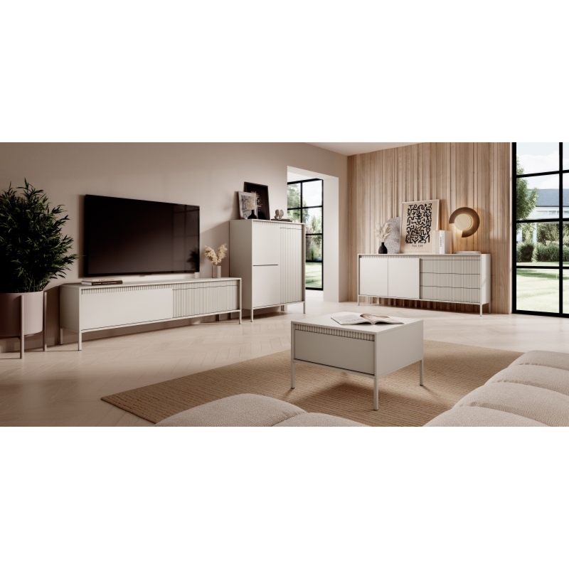 Komoda dwudrzwiowa z szufladami Senso, 187 cm, lamele, beżowa