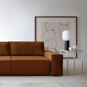 Sofa rozkładana Fiord z pojemnikiem, miedziana, sztruks