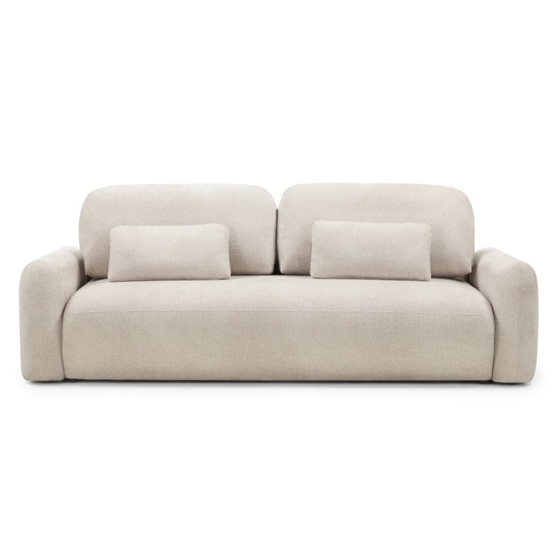 Sofa z funkcją spania i pojemnikiem Hoschi, beżowy melanż, obłe kształty