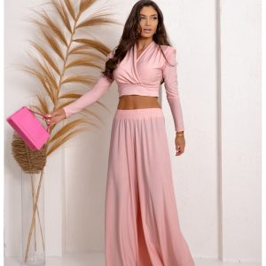 Stylowy komplet z szerokimi spodniami ARIGA - pudrowy róż