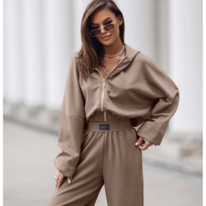 Stylowy komplet dresowy z tencelu MIKKA - mocha mousse