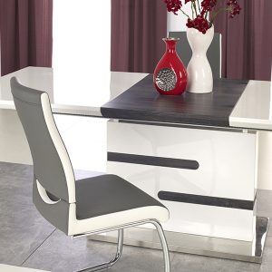 Stół rozkładany biały / szary połysk 160 - 220 x 90 cm Monaco