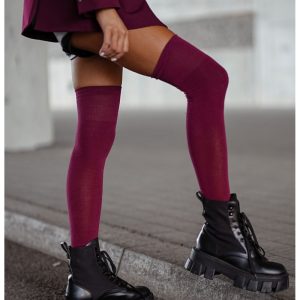 Zakolanówki bawełniane gładkie - bordowe