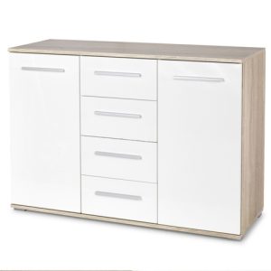 Komoda z szufladami i drzwiami dąb sonoma / biała mat / wysoki połysk 40 cm Lima