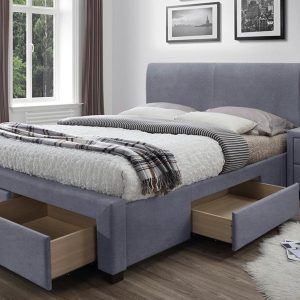 Łóżko tapicerowane z szufladą szare 160x200 cm Modena 3