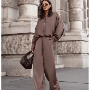 Masełkowy dres z szerokimi spodniami SORGO - mocha mousse