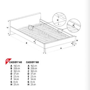 Łóżko dwuosobowe szare / orzech 160x200 cm Cassidy