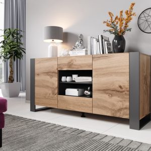 Komoda z szufladami i drzwiami dąb / antracyt mat 164 cm Forest