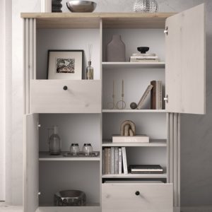 Komoda wysoka z drzwiami i szufladami dąb Meringa/dąb Cadiz mat 118 cm Avina