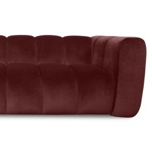 Sofa 3-osobowa do salonu Grand welurowa, burgund, obłe kształty