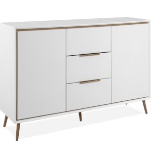 Komoda z szufladami i drzwiami biała / dąb artisan mat 135 cm Arona