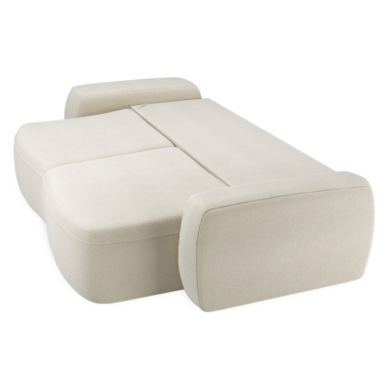 Sofa rozkładana Majestic jasnobeżowa z pojemnikiem i pufami, obłe kształty