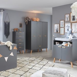 Łóżeczko dziecięce Dreamland 140 x 70 cm, szary mat, lite drewno bukowe 