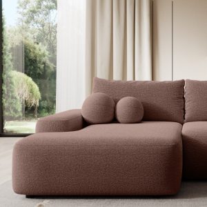 Narożnik rozkładany Loop z pojemnikiem brązowy, lewostronny, boucle