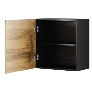 Witryna wisząca czarna / dąb wotan mat 50 x 50 cm Vidago