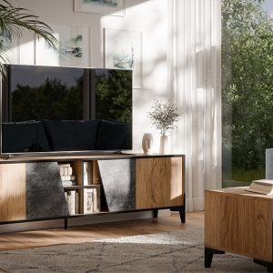 Szafka RTV dąb / szara mat 180 cm Luno