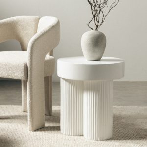 Stolik kawowy Salerno 45 cm, okrągły, biały, ryflowany