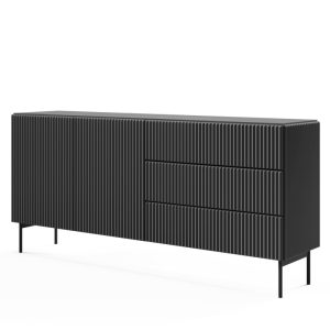 Komoda dwudrzwiowa z szufladami Muti 177 cm, czarna, ryflowana