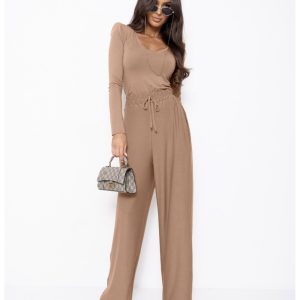 Komplet z wiskozy bluzka i szerokie spodnie AGRA - cappuccino mocca