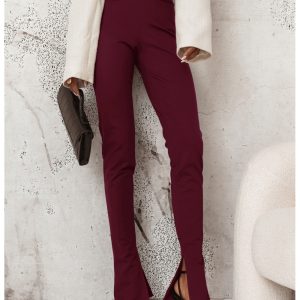 Dopasowane legginsy z pęknięciem na nogawce MELE - bordowe