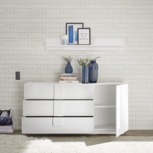 Komoda z szufladami i drzwiami biała wysoki połysk 182 cm Sorelle