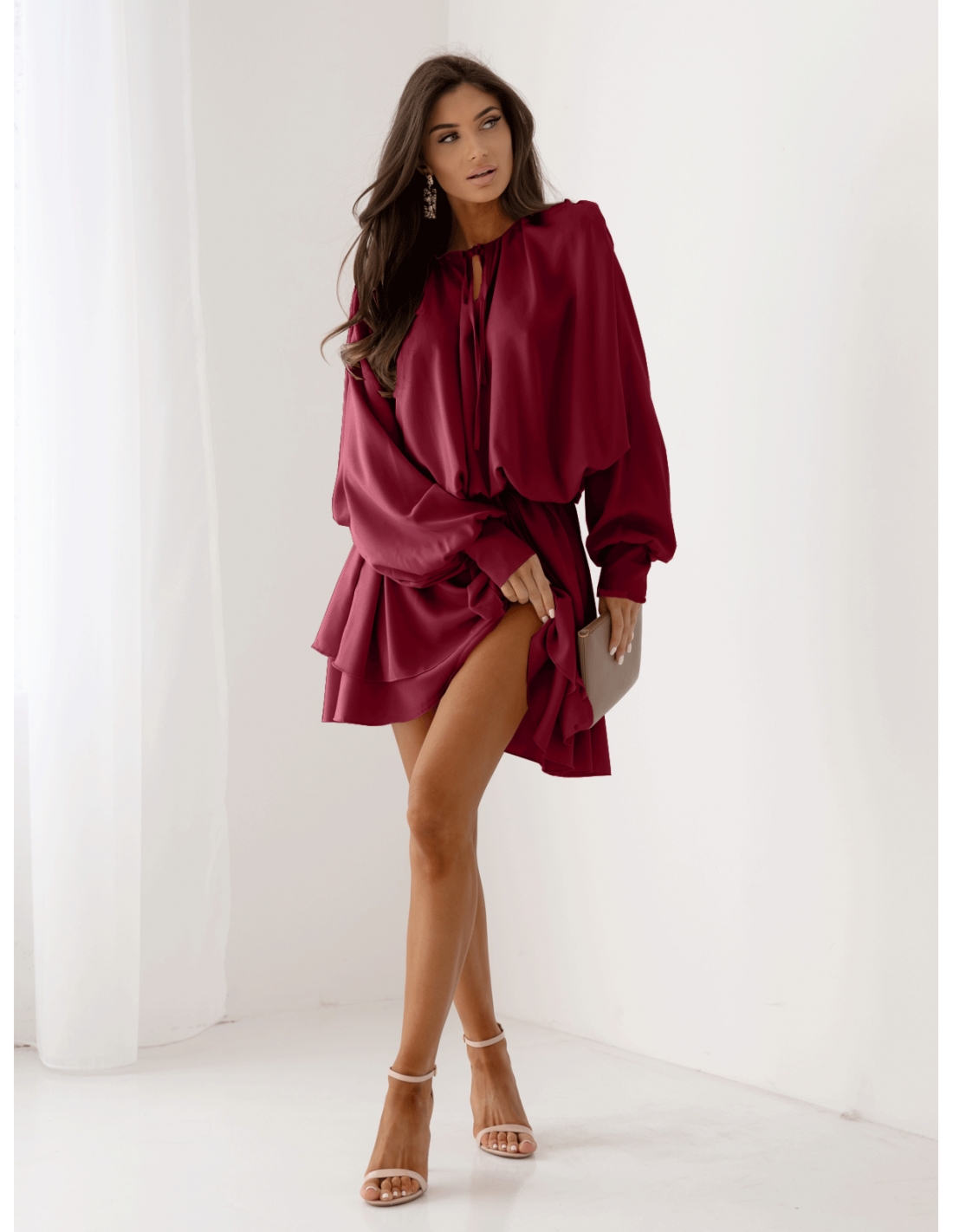 Rozkloszowana sukienka mini CLEO - bordowa