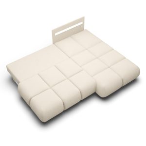 Narożnik rozkładany Milo z pojemnikiem, prawostronny, jasnobeżowy, boucle, obłe kształty