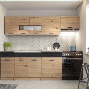 Zestaw mebli kuchennych dąb artisan / czarny 240 cm Alina