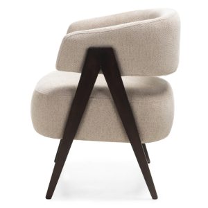 Fotel tapicerowany Mizu, szarobeżowy, orzech, zaokrąglony