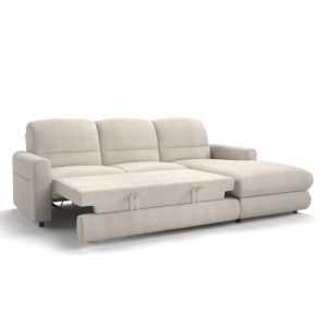 Narożnik rozkładany Tacumi z pojemnikiem, prawostronny, jasnobeżowy