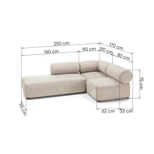 Narożnik modułowy Moso 170 cm, beżowy, lewostronny, zaokrąglony