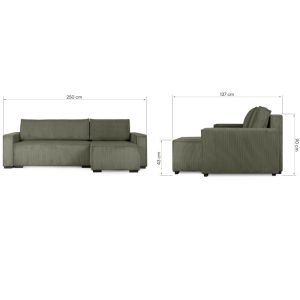 Narożnik uniwersalny Tika z pojemnikiem na pościel zielony, sztruks