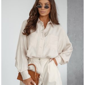 Elegancka koszula oversize z wiskozą ENNY - beżowa