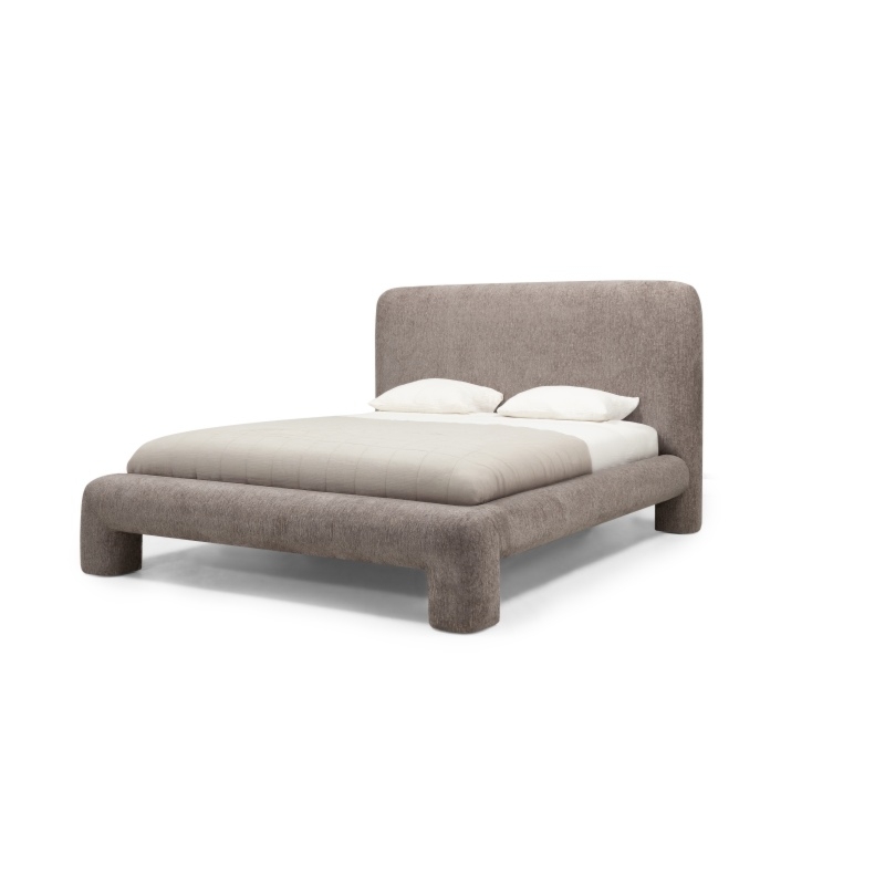 Łóżko tapicerowane Rolly 160x200 cm, ze stelażem, zaokrąglone, brązowe