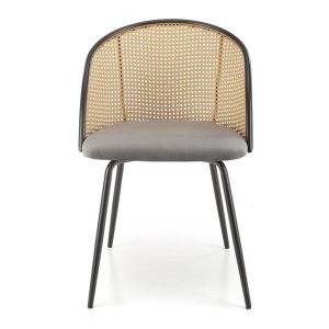 Krzesło do jadalni tapicerowane rattan szare / naturalne K508